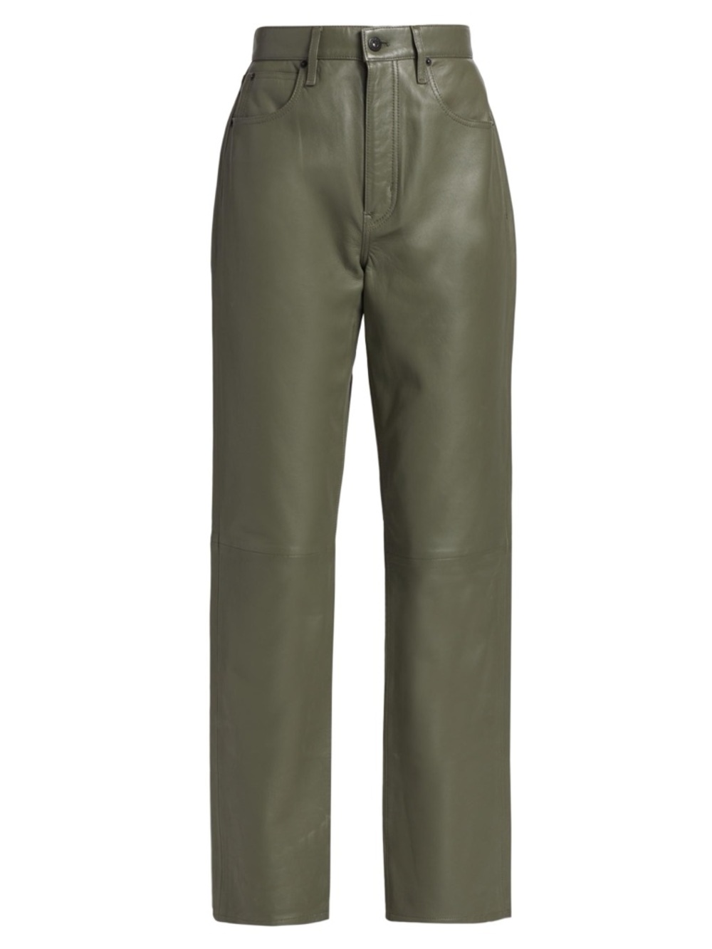 Zara Real Leather Olive Green High-Waist Leather Trousers